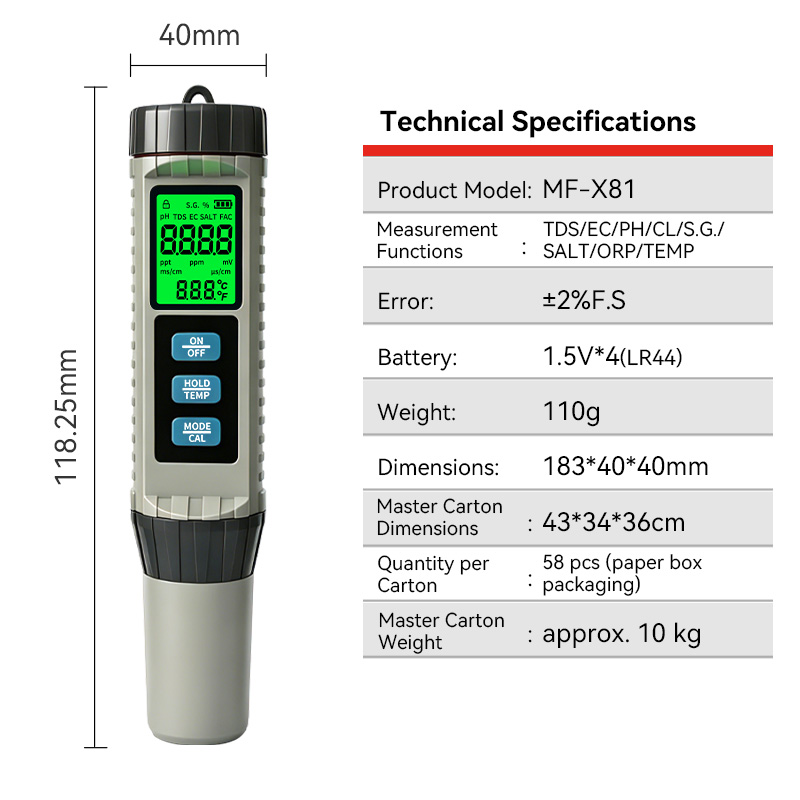 MF-X81 Testador Portátil de Qu - Ph Meter Digital Water Tester avaliação e preço
